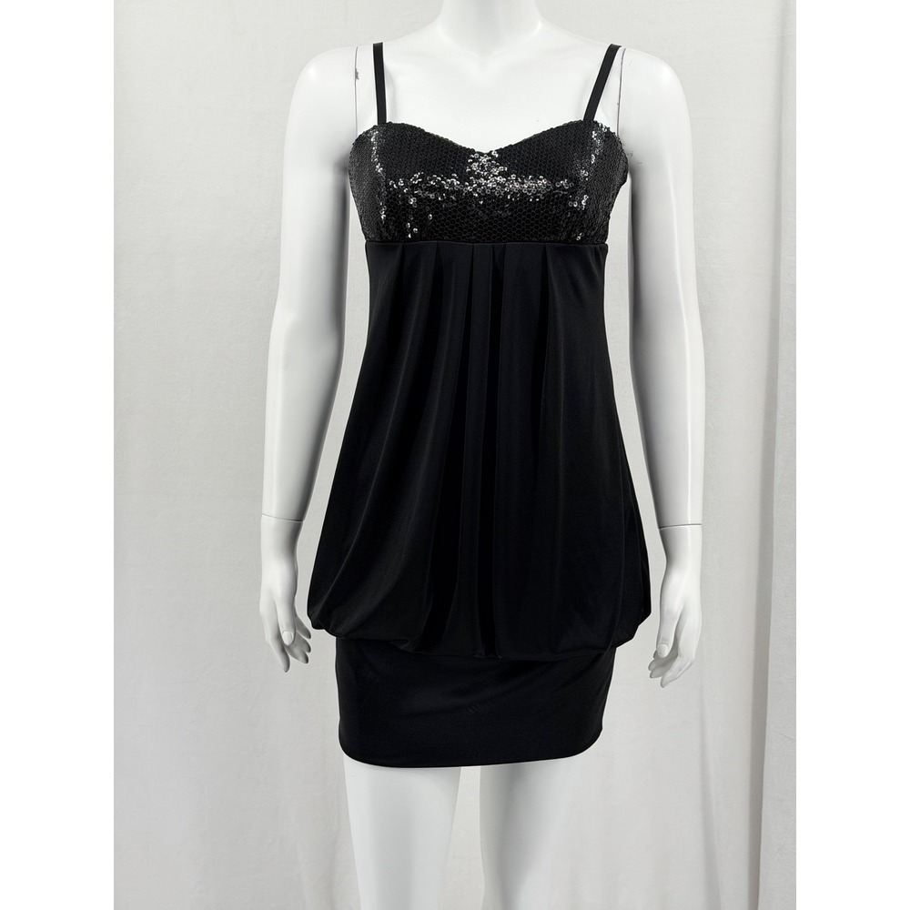 Iz Byer Dress Womens Medium Black Sequin‎ Mini Y2K Party LBD Club NYE Bling Rave